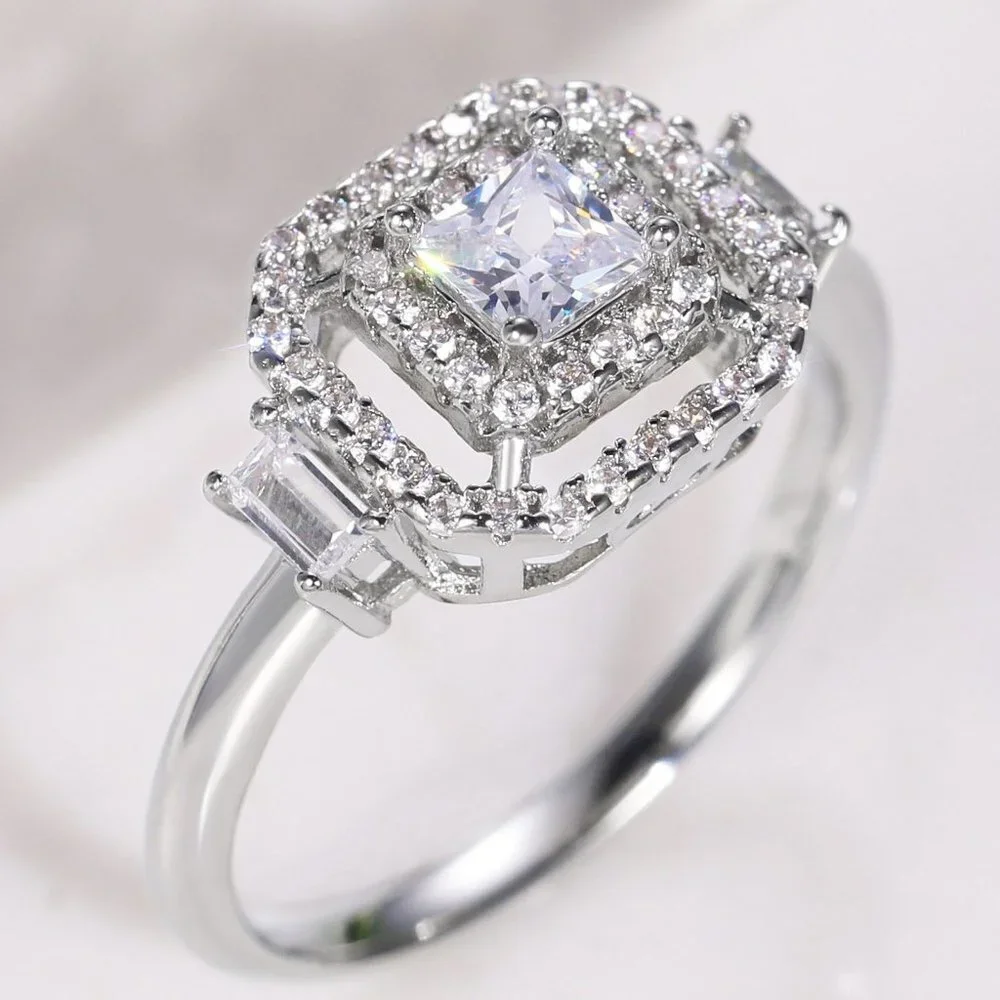 😍New Luxury Engagement Clear Diamond Square Noble Dainty Ring for Women, K782